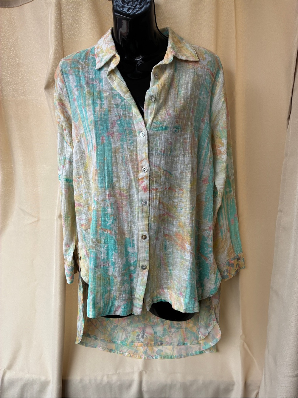 Soft Surroundings Small Ensconce Gauze Tunic Blouse Pastel Hi Low